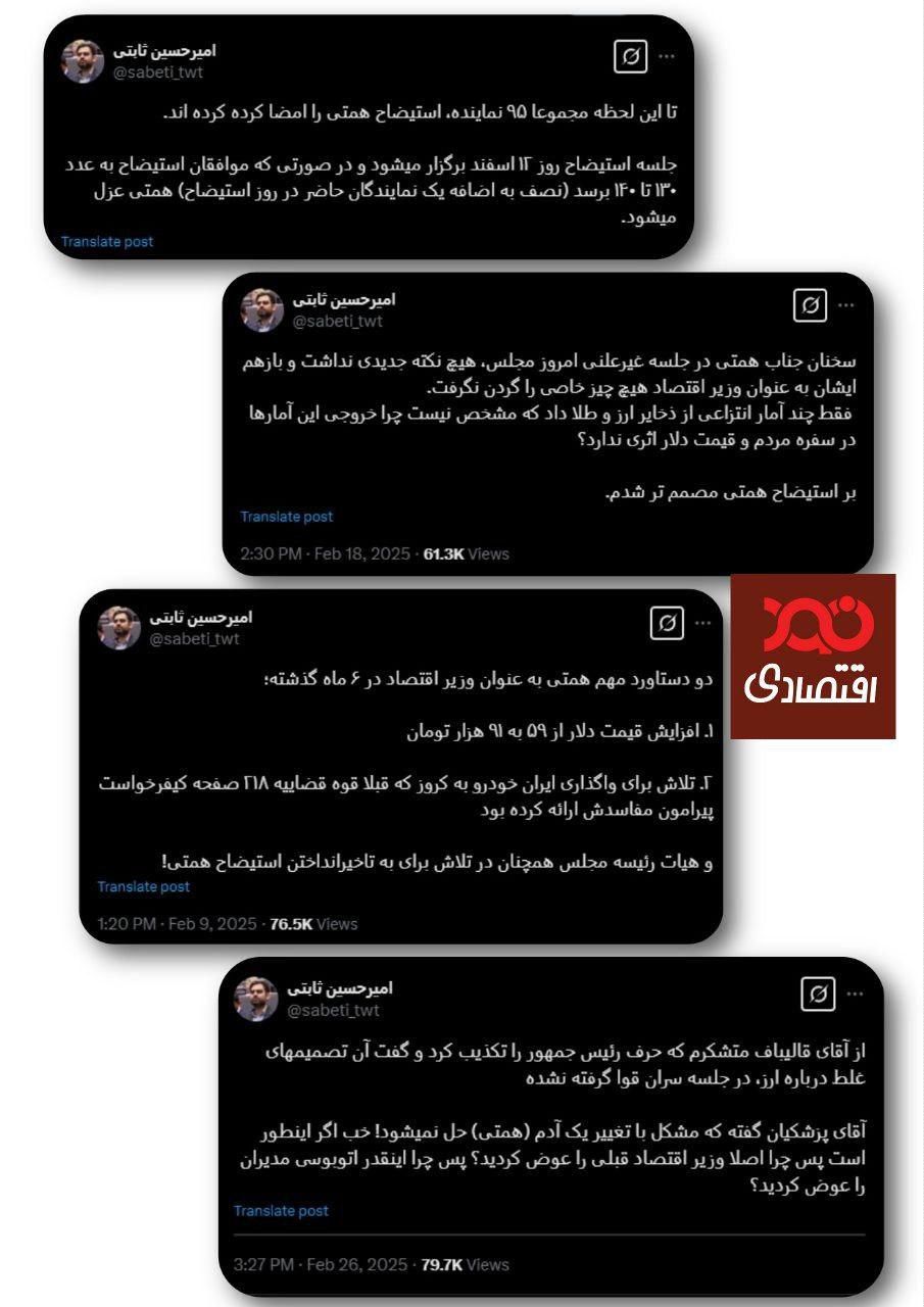 امیرحسین ثابتی، فعال‌ترین نماینده در استیضاح همتی