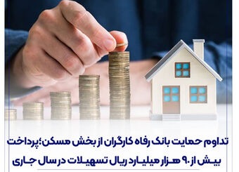 تداوم حمایت بانک رفاه کارگران از بخش مسکن؛ پرداخت بیش از 90 هزار میلیارد ریال تسهیلات در سال جاری